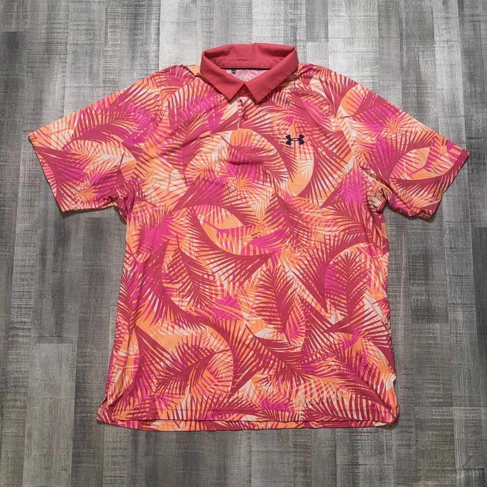 Under Armour Polo Shirt Mens L Leaves Performance Tech Golf Shirt The ISO-Chill